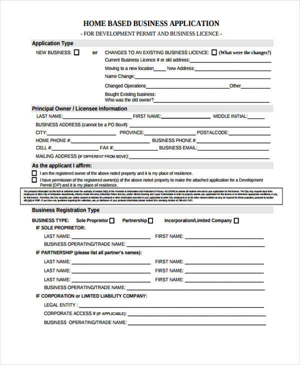 home based business application form
