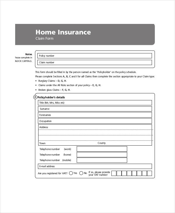 home insurance claim form1