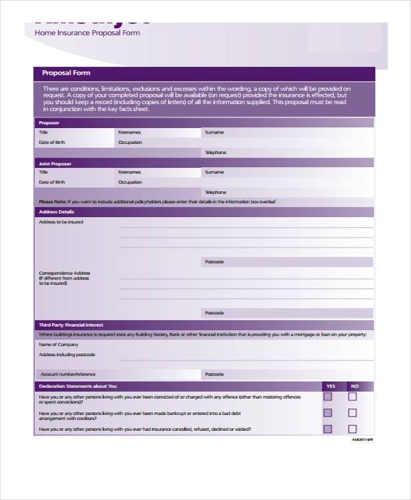 home insurance proposal form example