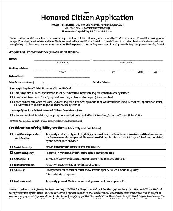 honored citizen application form