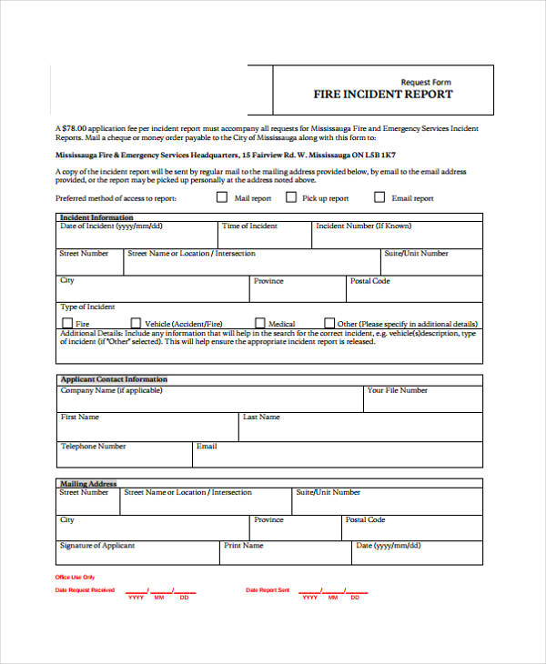 hospital fire incident report form