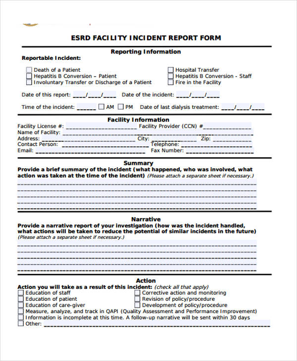 Free 41 Sample Incident Report Forms In Pdf Pages Excel Ms Word 6009