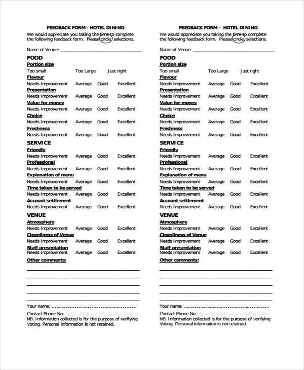 hotel service feedback form