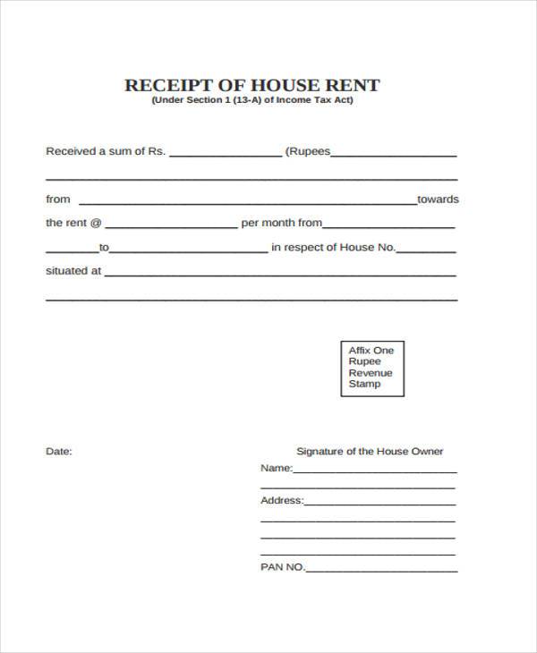 house rent receipt form