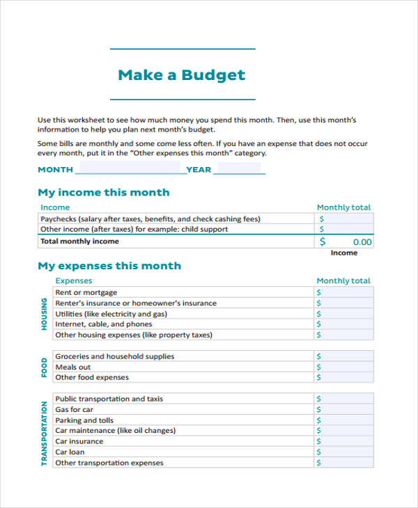 household budget application form