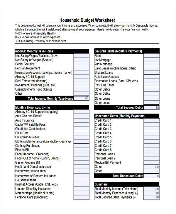 household budget form