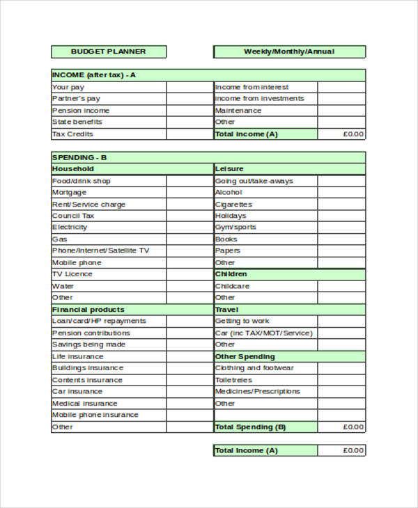 household budget planning form