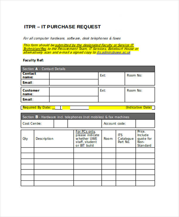 it purchase request form