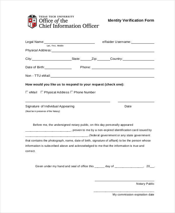 identity verification form in pdf
