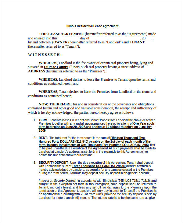 illinois residential lease agreement form