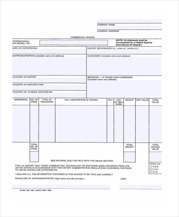 import commercial invoice form