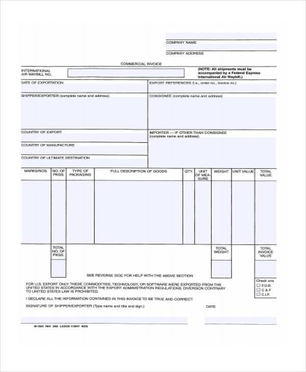 fedex invoice commercial usa form Invoice  FREE PDF   Form 33 Examples