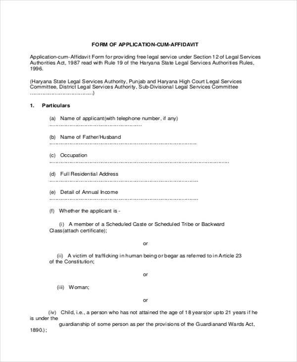 income affidavit application form