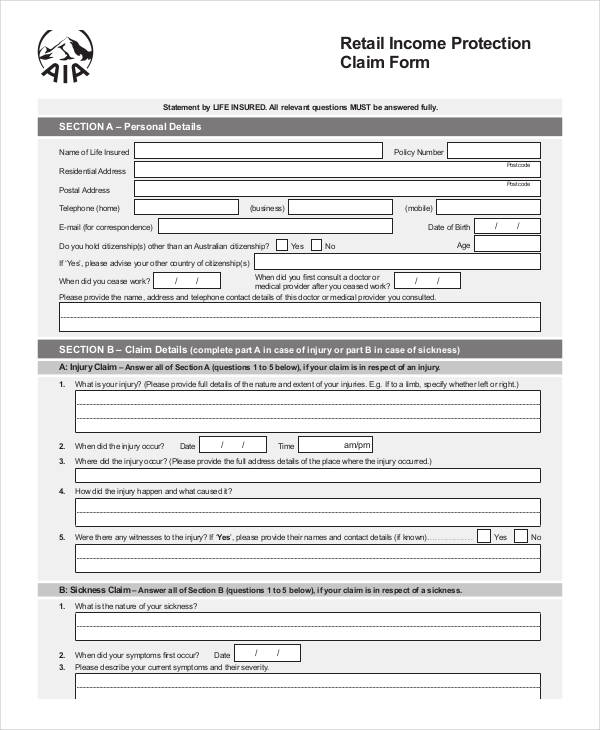 income protection claim form