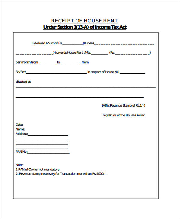 income tax rent receipt form