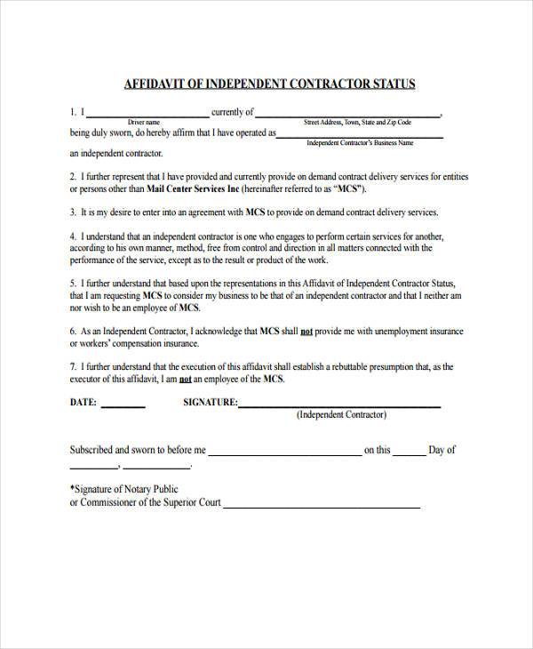independent contractor affidavit form