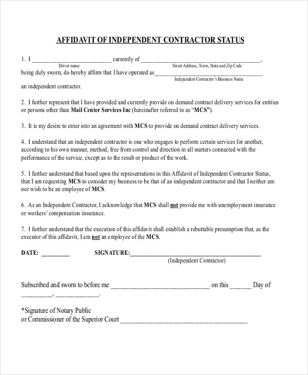 independent contractor affidavit form1