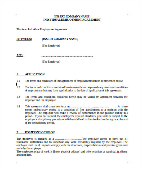 individual employment contract agreement form1