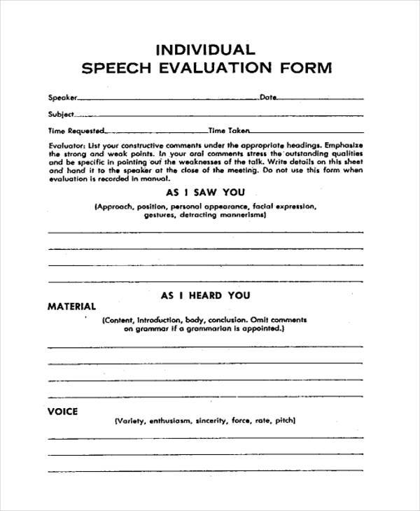 individual speech evaluation form