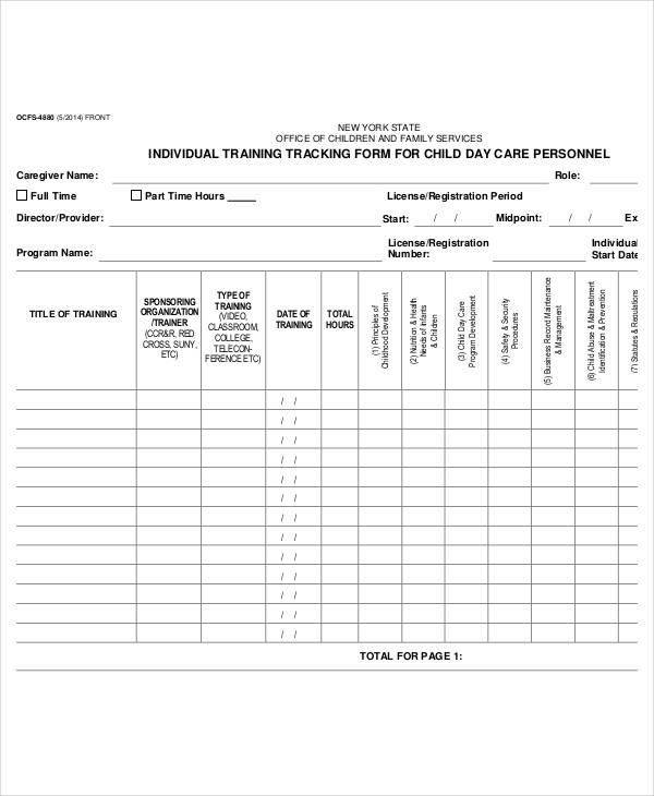 individual training tracking form