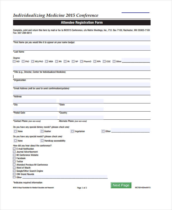 FREE 24+ Conference Registration Forms in PDF Excel MS Word