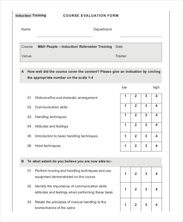 Training Evaluation Form Template.