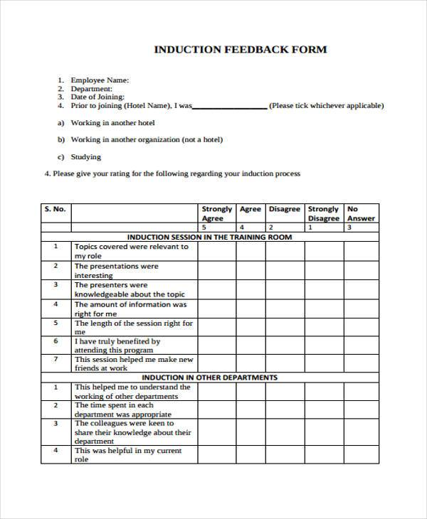 induction feedback form