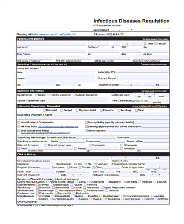 infectious diseases requisition form
