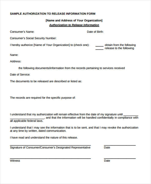 information authorization release form