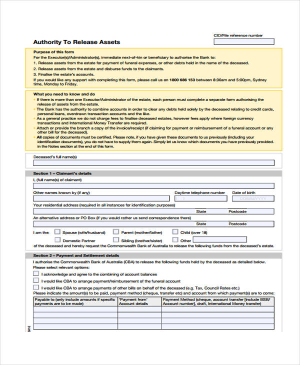 FREE 8 Beneficiary Release Forms In PDF MS Word