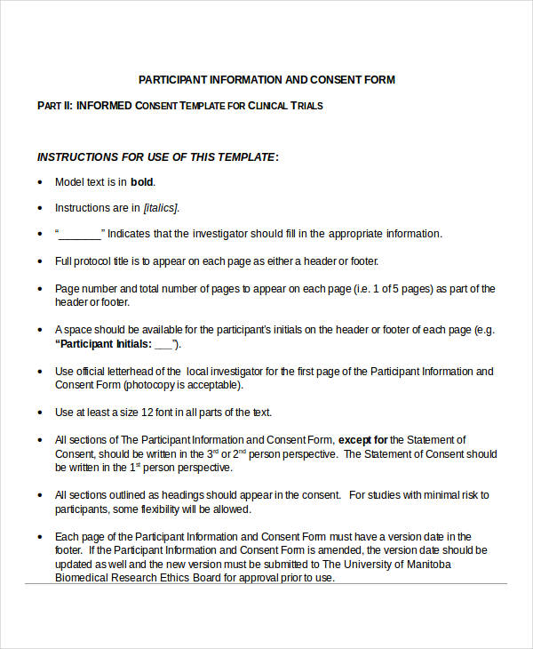 informed consent form for clinical trials