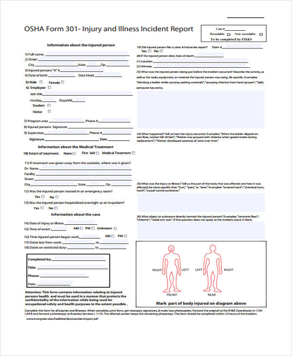 injury and illness incident report form