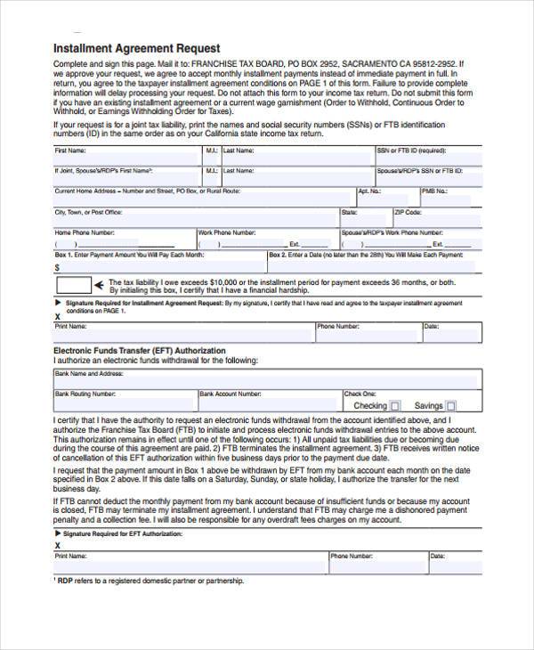 Free 9 Installment Agreement Sample Forms In Pdf Ms Word