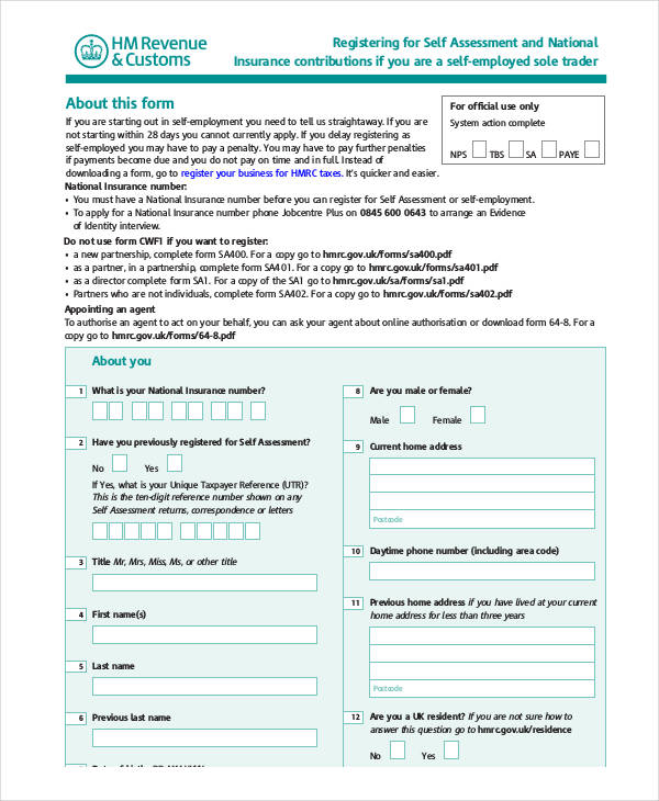 insurance register self assessment form