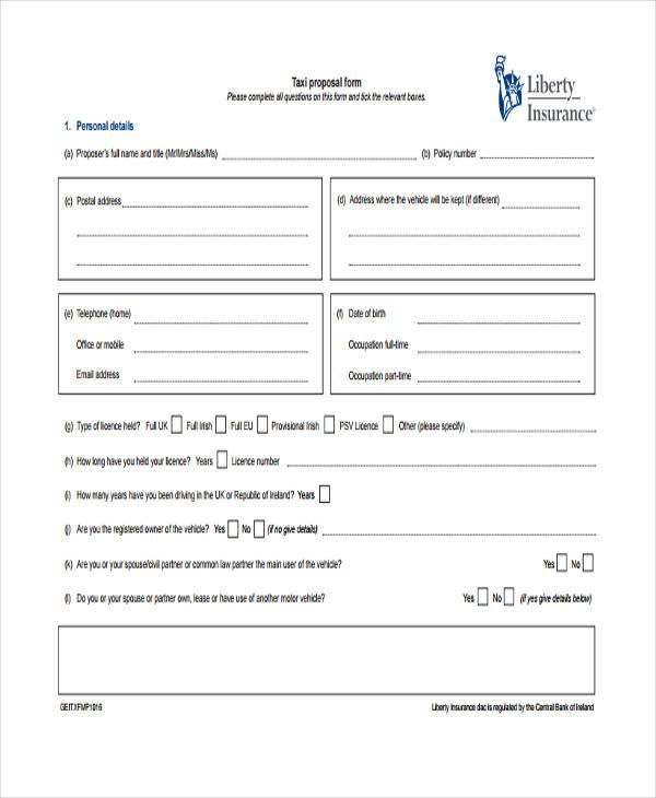 insurance taxi proposal form