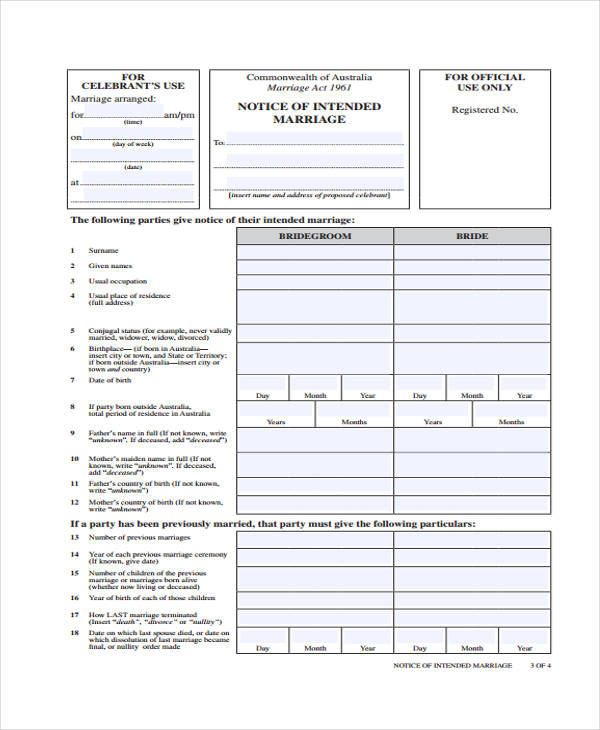 intended marriage notice form
