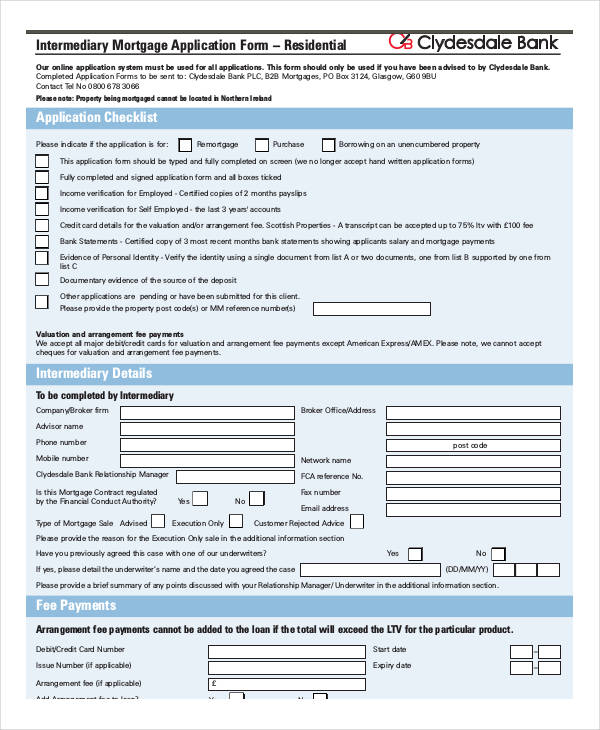 intermediary mortgage application form