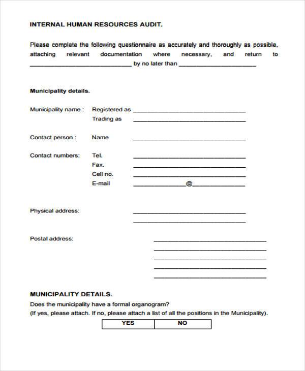 internal hr audit form