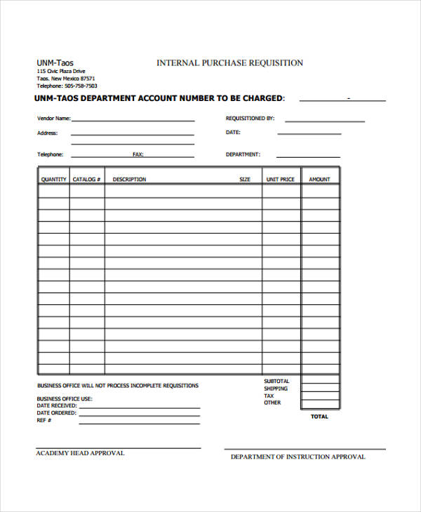 internal requisition form