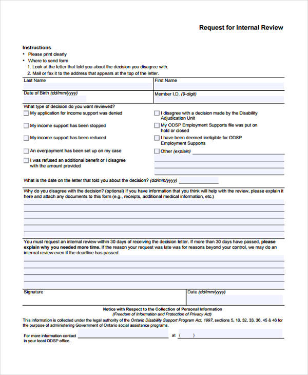 internal review request form
