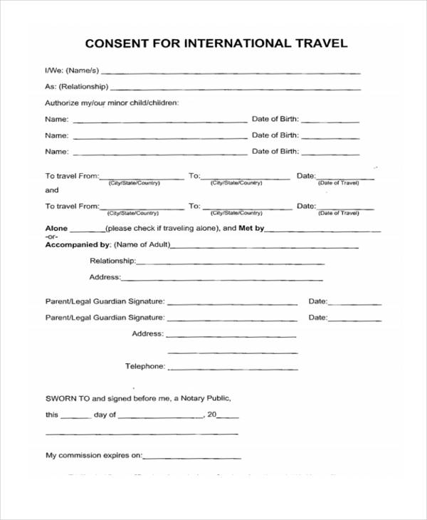 international consent to travel form