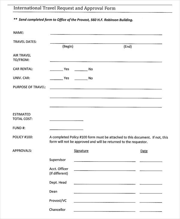 international travel request approval form