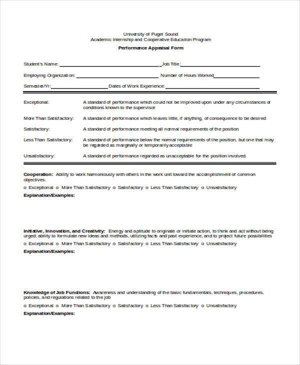 internship appraisal form in doc