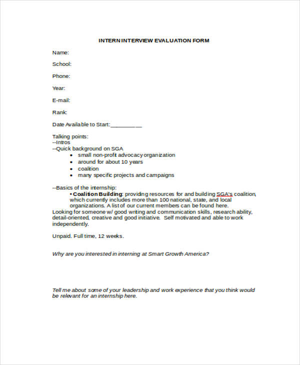 internship interview evaluation form sample1