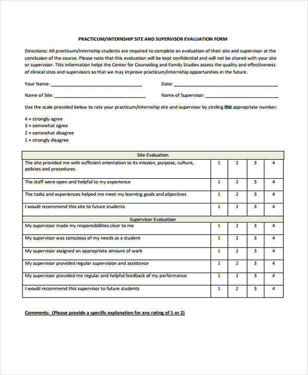 internship practicum student evaluation form