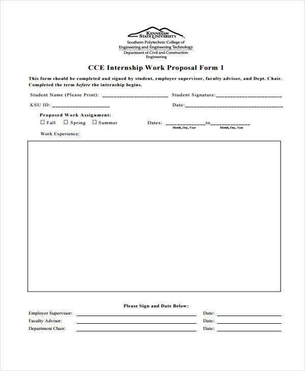 internship work proposal form