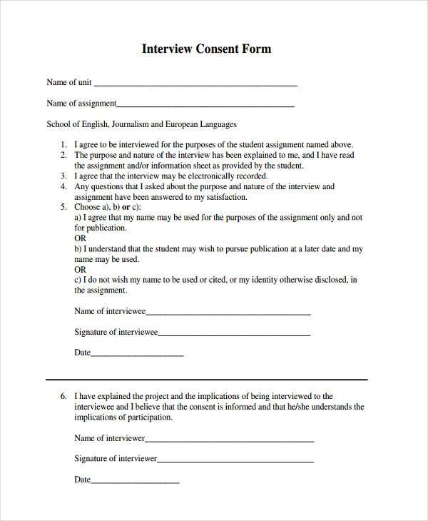 interview consent form sample