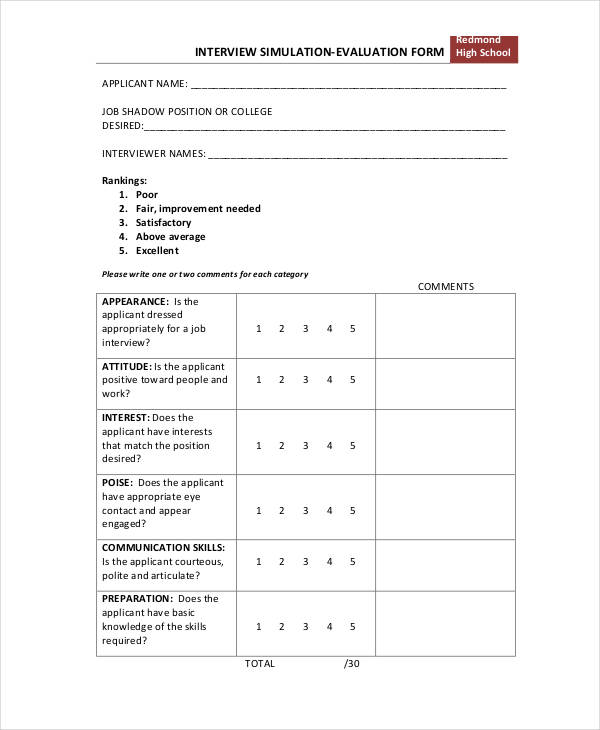 interview simulation evaluation form1