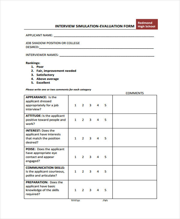interview simulation evaluation form2