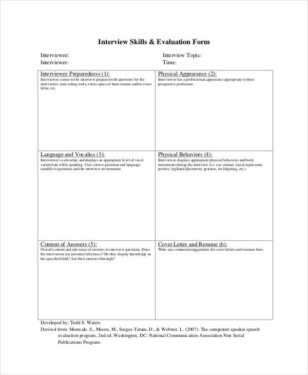 interview skills evaluation form example